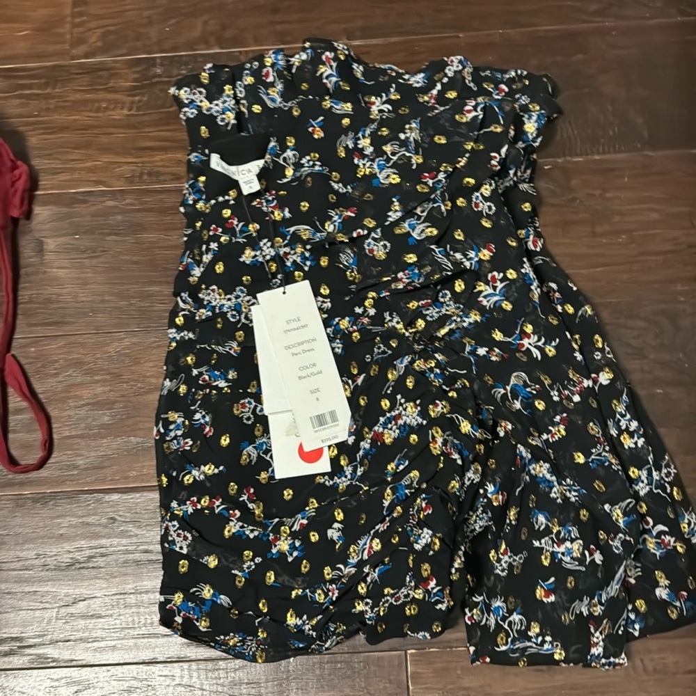 Veronica Beard Parc Floral Ruched long sleeve mini cocktail dress 8 NWT